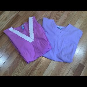 2/$12.00. Landau, Medium, Pink/purple short sleeve v-neck scrub top